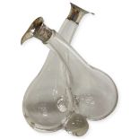 A Solid Silver Mounted Glass Bottles for Oil and Vinegar Assayed for Birmingham
