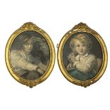 A Pair of Sentimental Prints of Children framed in Gilded Oval Frames
