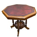 Late Victorian Octagonal Table / Drinks Table with red leather top
