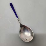 Silver Teaspoon with Blue Enamel Handle Birmingham