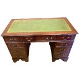 Twin Pedestal Desk with Green Leather Top.