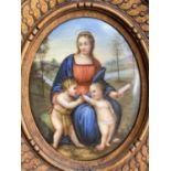 Madonna of the Goldfinch, after Raphael. 19th Century Oil on Porcelain Miniature 8.5cm