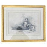 19th Century Drawing of a Youth Reclining. Framed