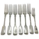 Set of Six Silver Forks + one Other, 557g. London 1843 Chawner & Co.