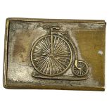 Victorian Brass Snuff Box with Penny Farthing Decoration