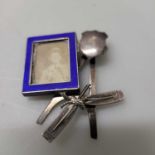 Rowing Interest. Unusual Silver and Enamel Easel Picture Frame