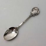 Silver teaspoon with Hunter Improvement Society logo (rearing stallion and handler) London 1967