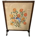 Early 20th Century Blue Jay Hand Embroidered Fire Screen 70 x 51cm