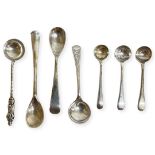 A Collection of Silver Salt and Mustard spoons, various dates, marks, patterns inc 1 apostle spoon