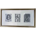 3 17th Century Prints of Louis XIV of France. Framed together