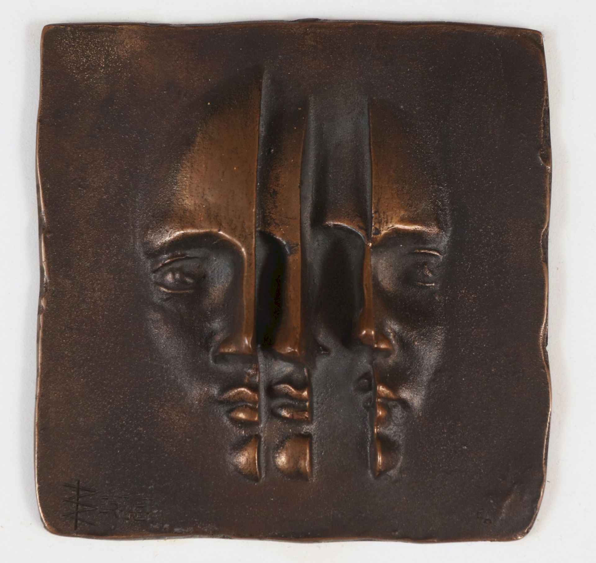 RENÉ BERTHET (1942) Bronzerelief ¨3 Gesichter im Profil¨ - Image 2 of 5