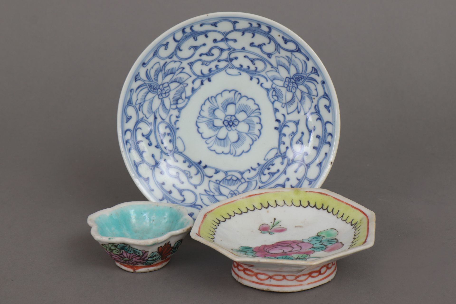 3 Chinesische Porzellantellerchen der Qing Dynastie
