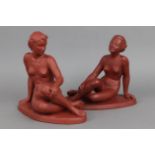 2 CORTENDORF (Julius Griesbach) Keramikfiguren ¨sitzende weibliche Akte¨