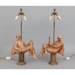 2 Tischlampen mit Holzschnitzfiguren ¨Götter der Antike¨