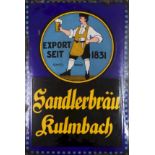 Emaille Werbeschild ¨Sandlerbräu Bier, Kulmbach¨