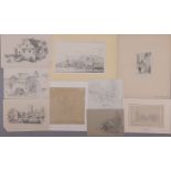 Konvolut Handzeichnungen des 19. Jahrhunderts (8 Stück + 1 Kreidelithografie)