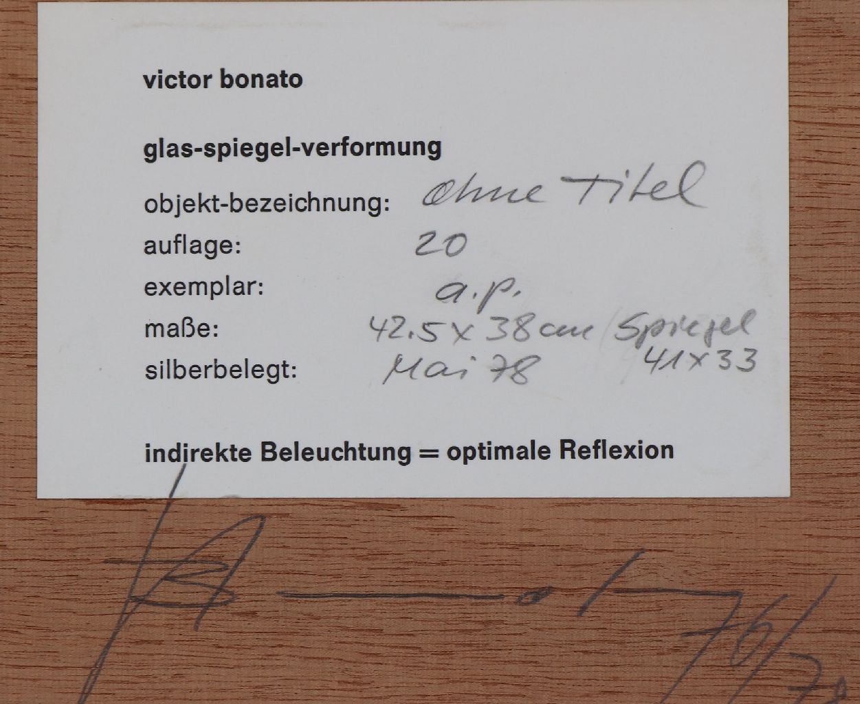 VICTOR BONATO (1934 - 2019) Spiegel-Skulptur ¨Ohne Titel (Glas-Spiegel-Verformung)¨ (1976/78) - Image 4 of 5