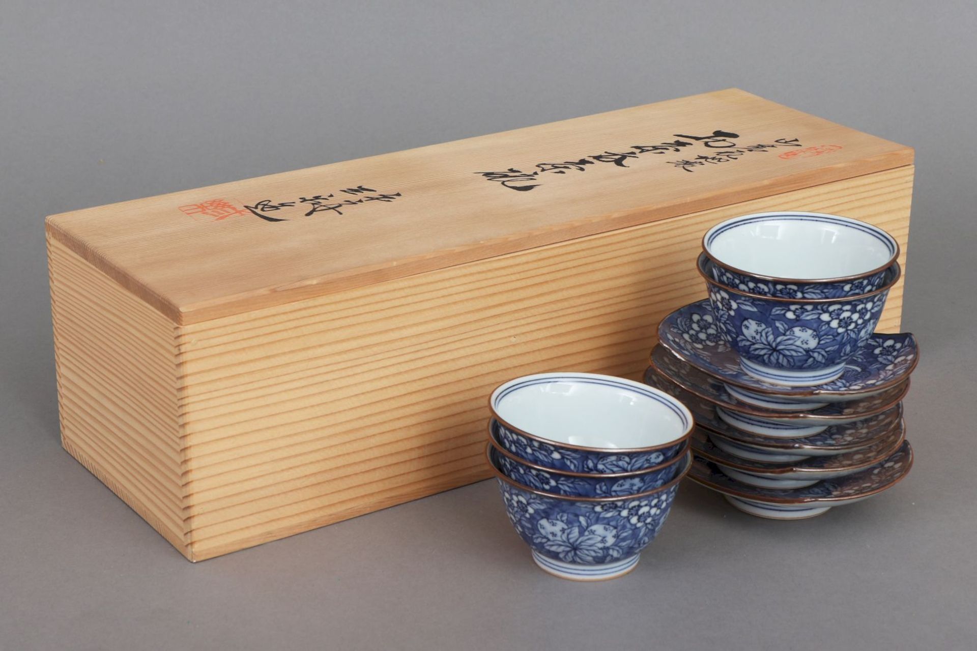 5 japanische Teekoppchen mit Untertassen - Bild 4 aus 4