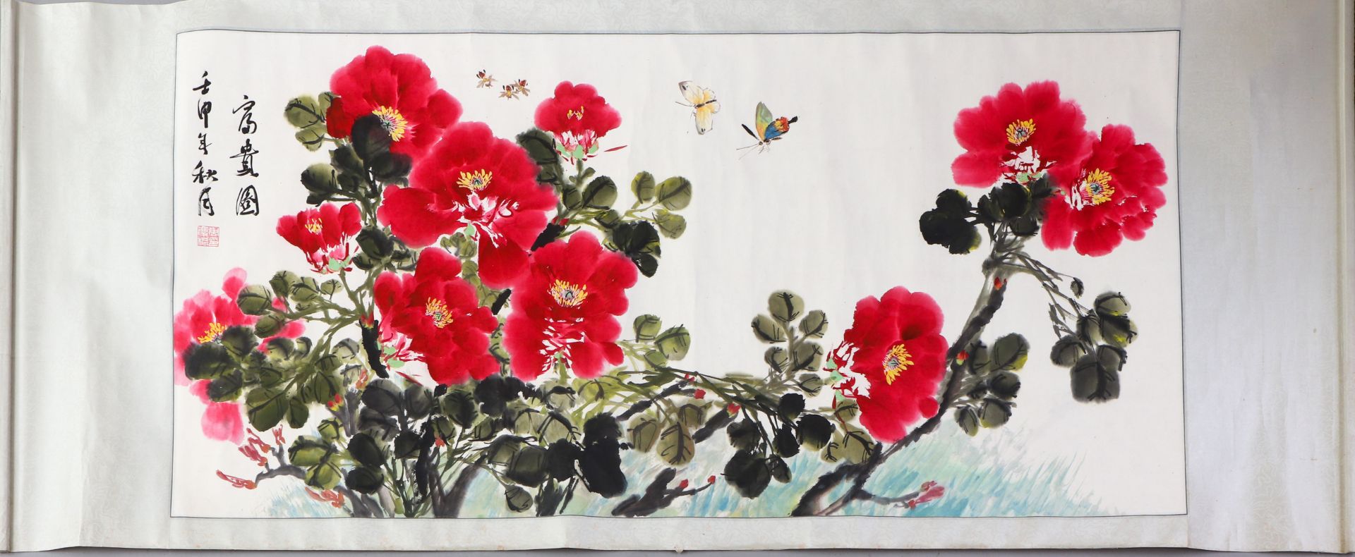 Großes chinesisches Rollbild ¨Blumen und Schmetterlinge¨