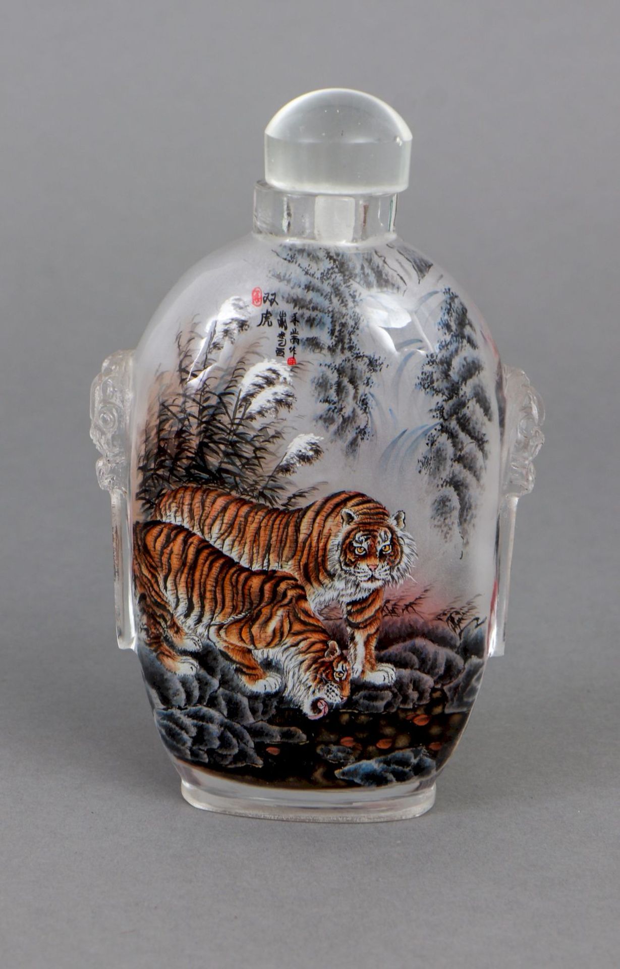 Große chinesische Peking-Glas Snuffbottle mit Tigerdekor