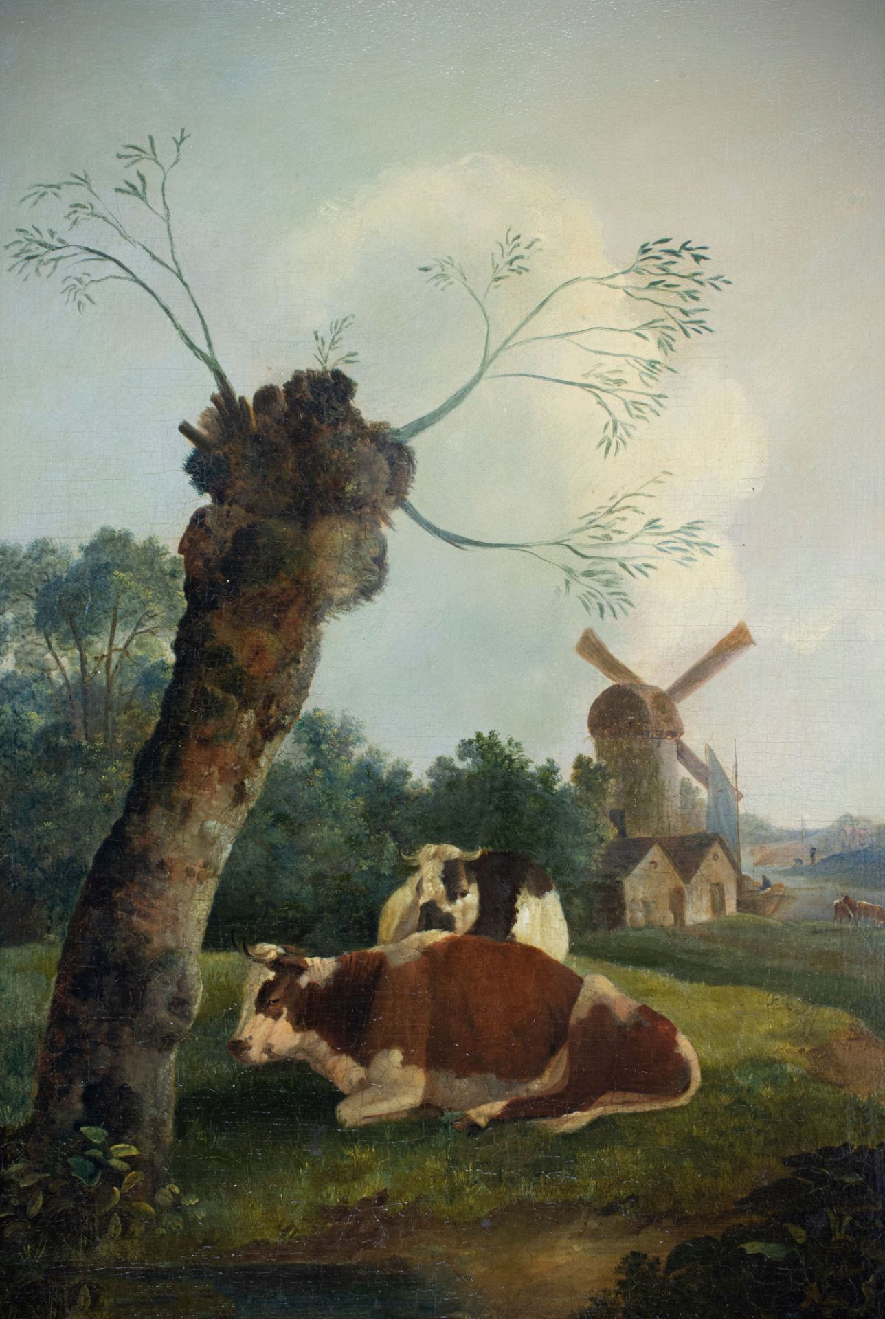 Landschaft mit Kühen und Windmühle
