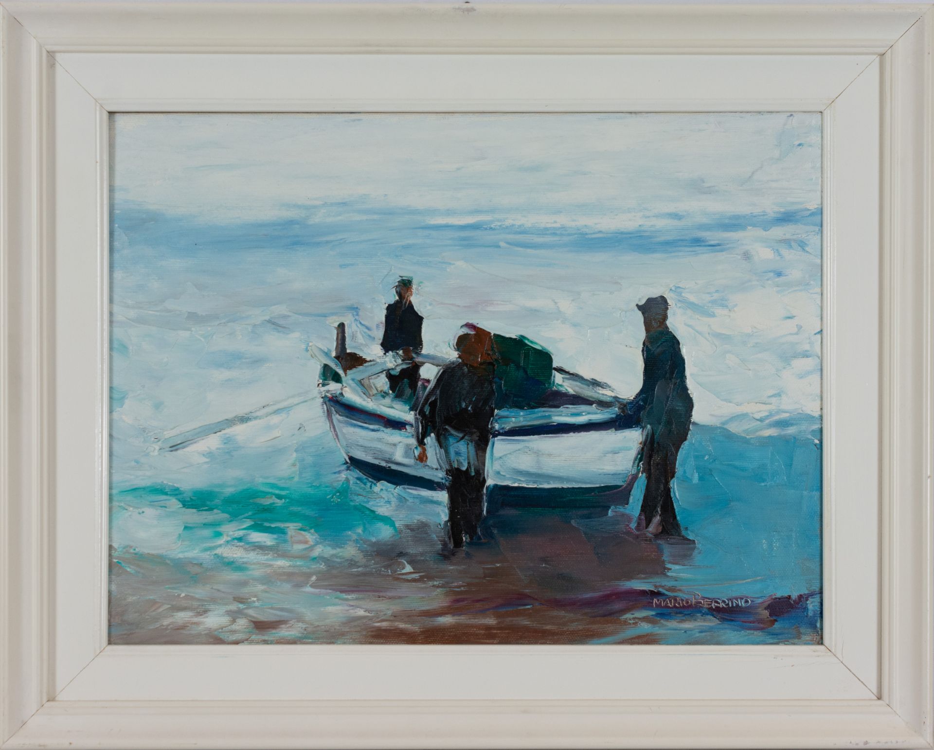 2-tlg., Paar Gemälde, Frauen beim Ernten und Fischer mit Boot - Bild 6 aus 7