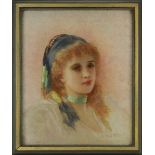 Tillier, Paul Prosper (1834 - um 1915), Porträt einer jungen Frau mit Kopftuch, als Schulterstück,