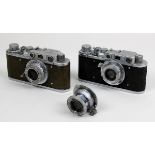 Zwei Kleinbildkameras sowjetischer Hersteller, um 1950, Leica Nachbau: Zorki, Nr. 429918,