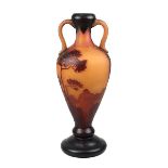 Delatte, A., Jugendstil-Vase, Nancy, um 1910, balusterförmiger Klarglaskörper, mit ausgestelltem