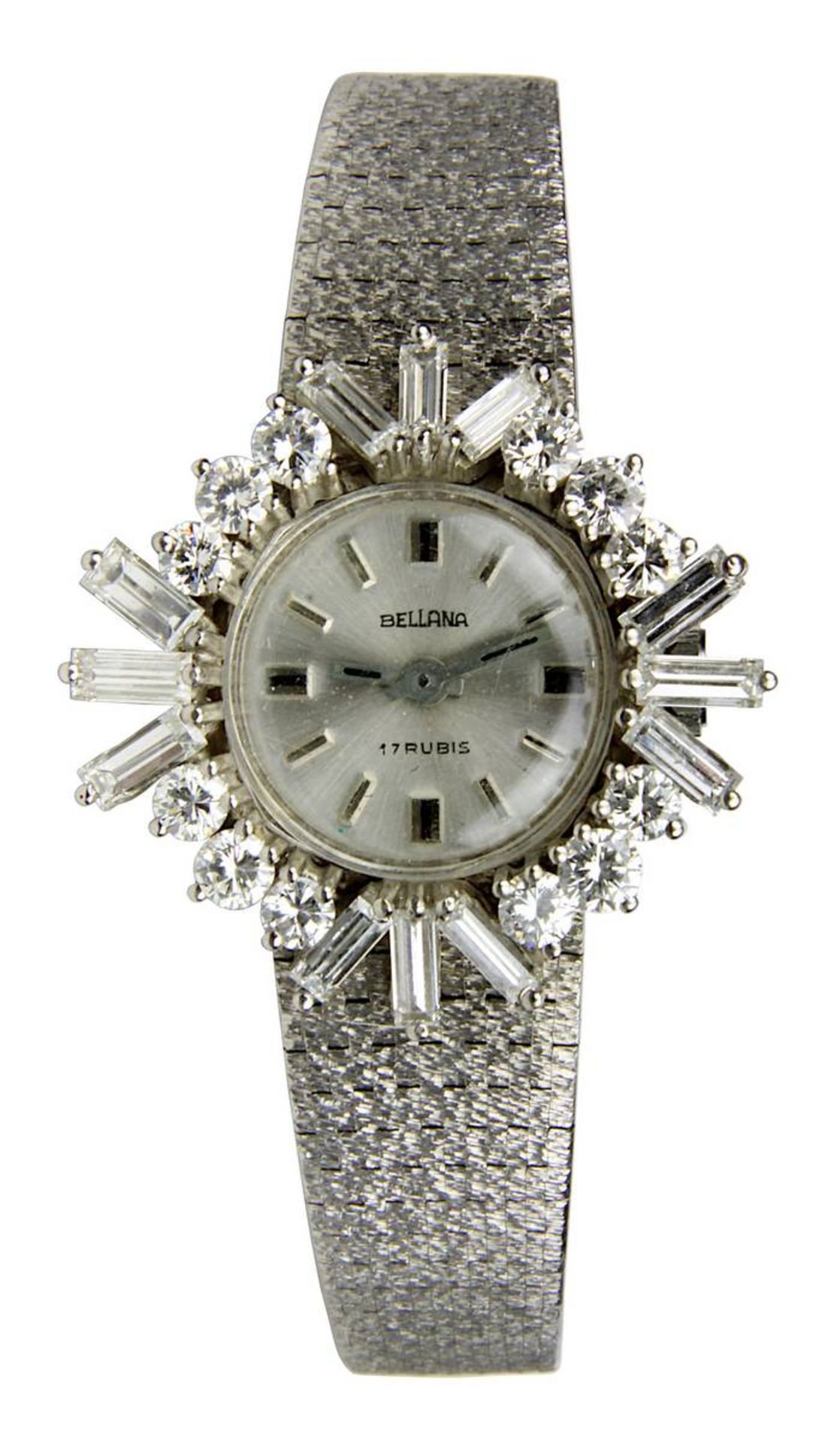 Belana Damen-Armbanduhr in Weißgold mit Diamanten, Handaufzug, 17 Steine, Gehäuse und Band