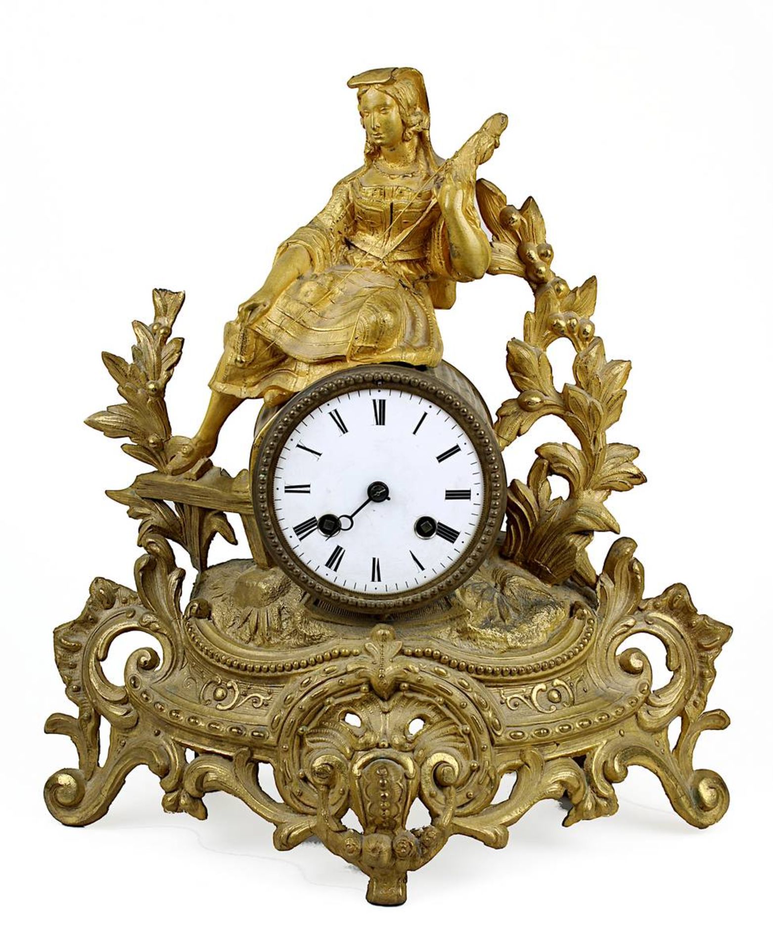 Pendule, Frankreich um 1860/80, Regule vergoldet, im opulentem Barockstil, auf Uhrengehäuse