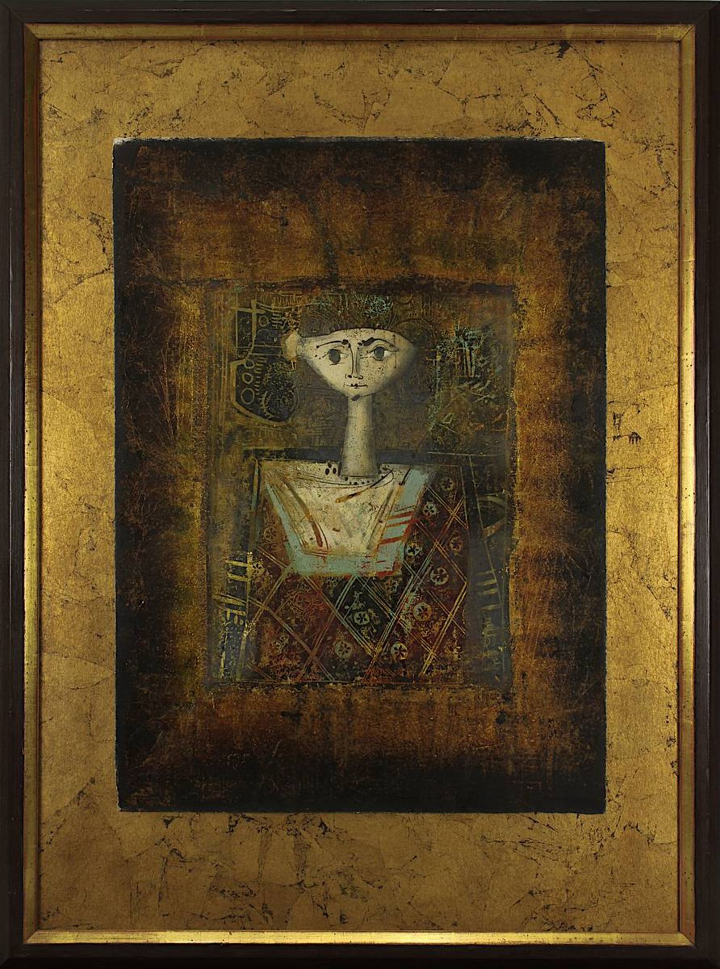 Berber, Mersad (Bosanski Petrovac 1940 - 2012 Zagreb), Frauenporträt, Mischtechnik mit Goldfolie, im