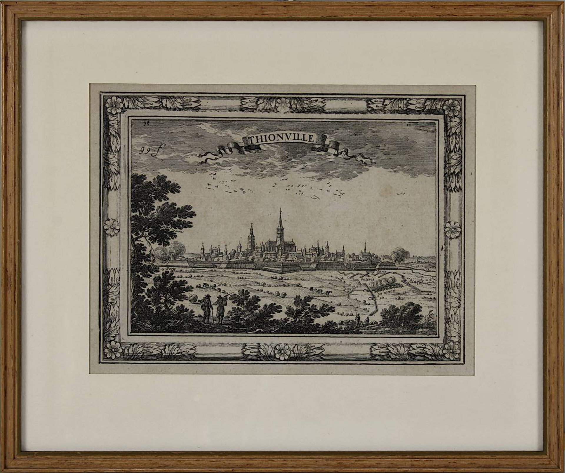 Thionville, zwei Kupferstiche von S. Beaulieu um 1680: Blick auf die Stadt, 14 x 18,7 cm ( - Image 3 of 5