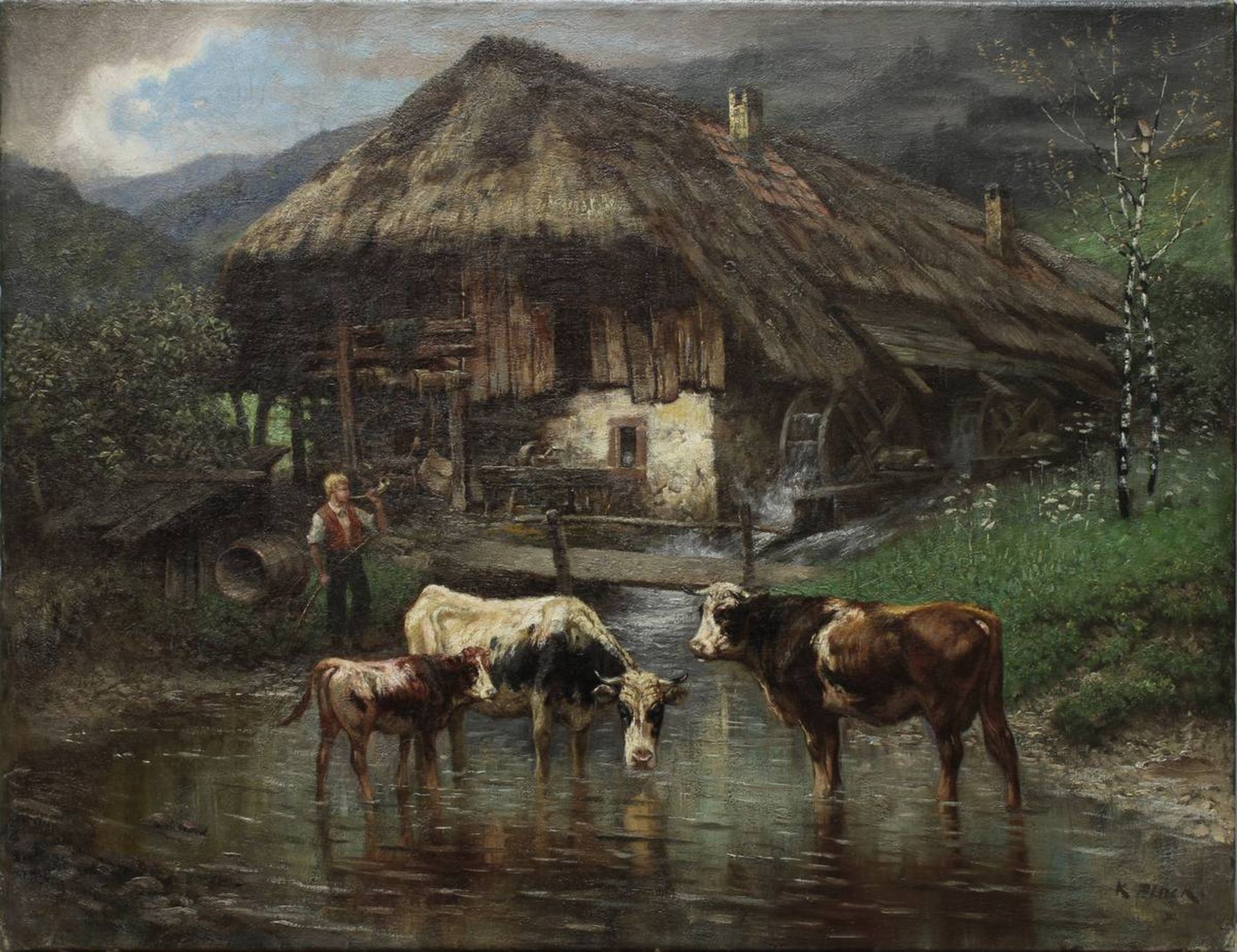 Plock, Karl (Karlsruhe 1861-1924 Karlsruhe), Wassermühle im Schwarzwald, Öl auf Leinwand,