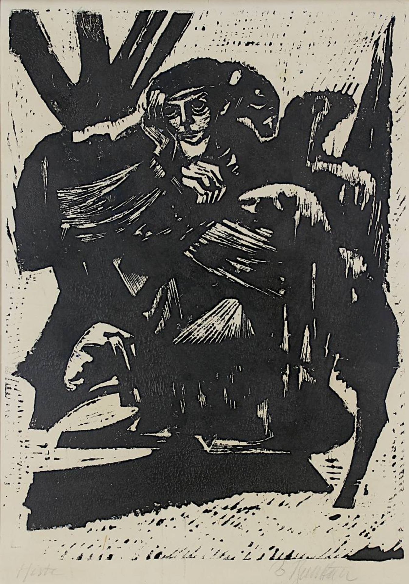 Bernstein, Walter (Neunkirchen 1901 - 1981 ebenda), "Hirte", Linolschnitt, am unteren Rand - Bild 2 aus 2