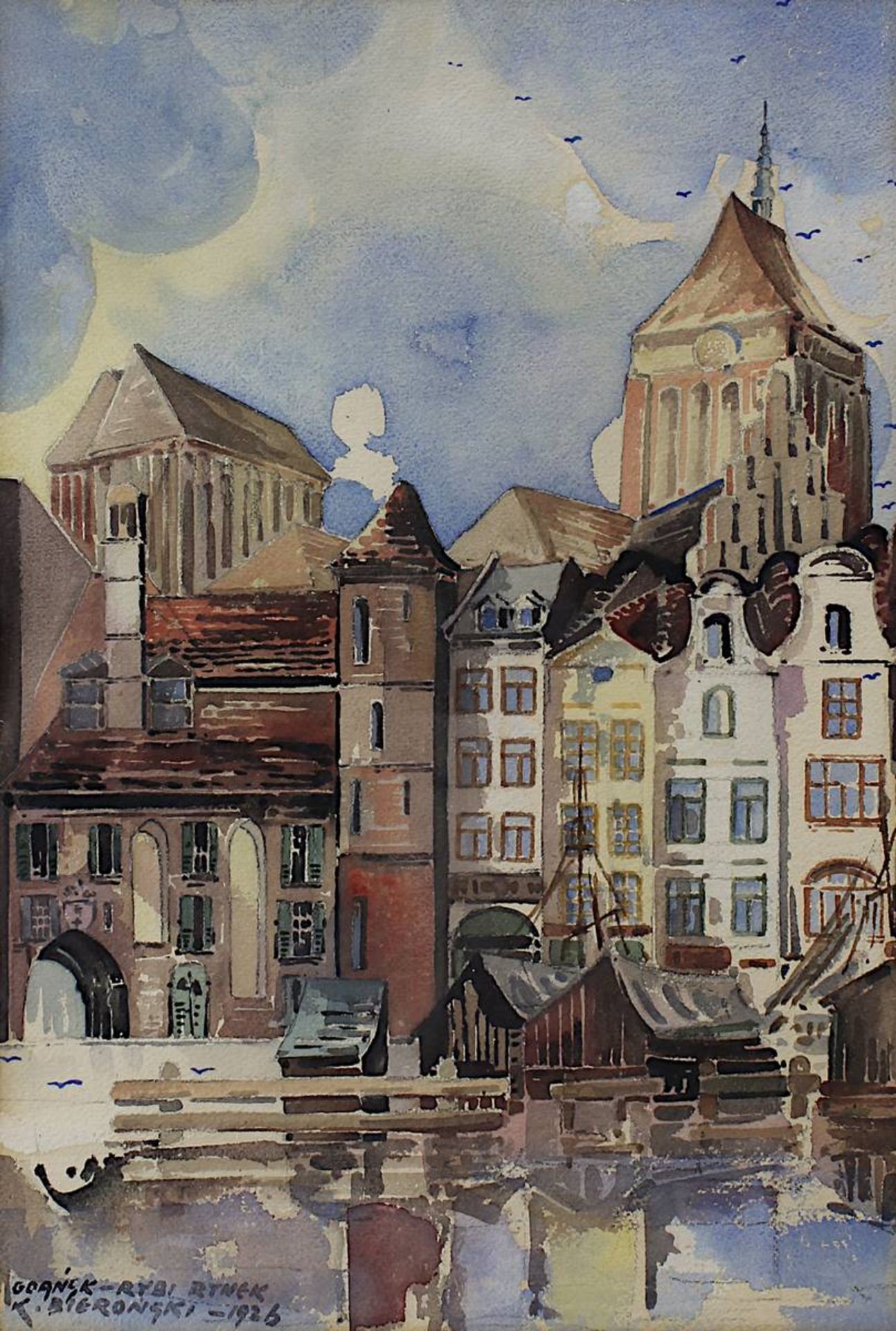 Kazimierz Bieronski (1899 Grebalów - 1970), "Gdansk - Rybi Rtnek", Danziger Fischmarkt, Aquarell, - Bild 2 aus 3