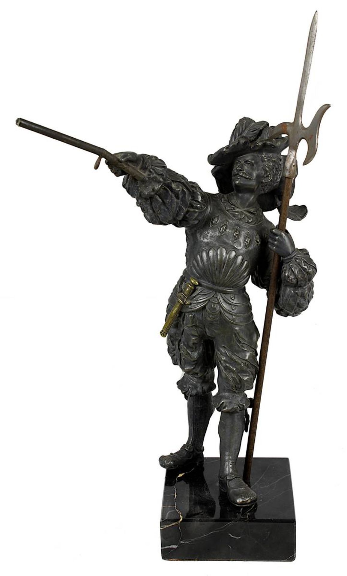 Stehender Landsknecht, Regule-Figur, 2. H. 19. Jh., in der typischen Tracht Ende 15./ Anfang 16.