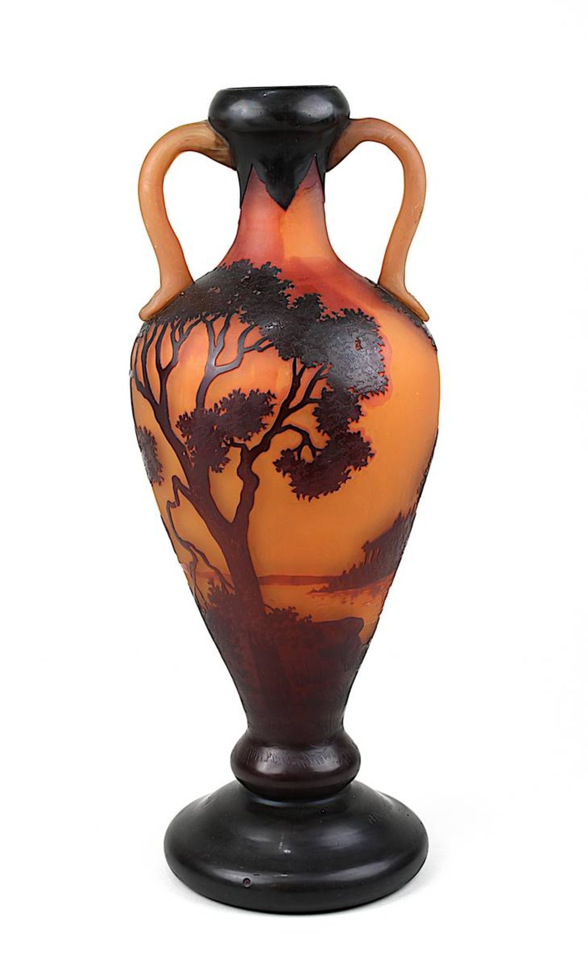 Delatte, A., Jugendstil-Vase, Nancy, um 1910, balusterförmiger Klarglaskörper, mit ausgestelltem - Image 2 of 3