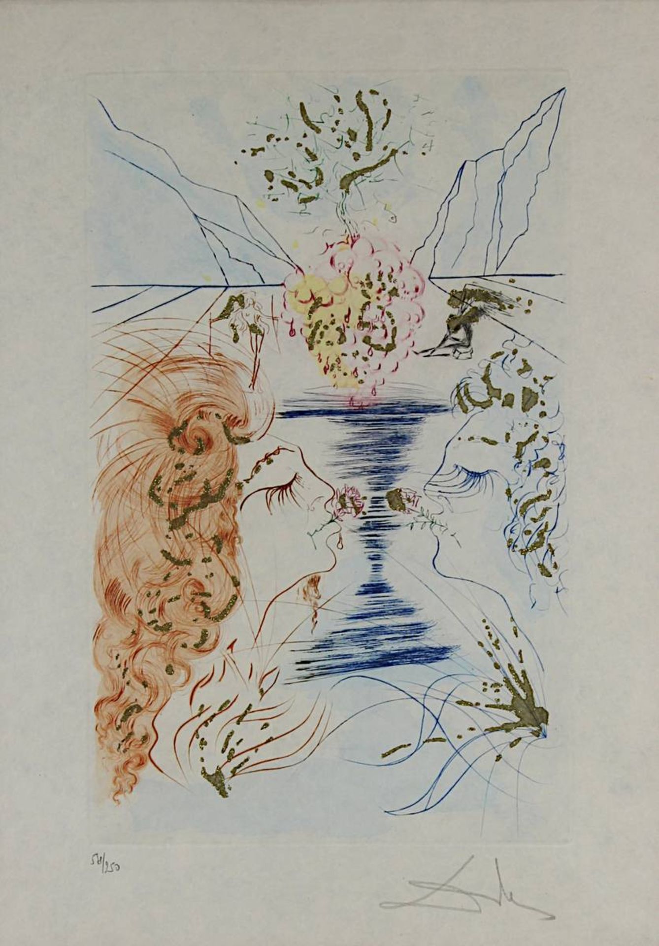 Dali, Salvador (Figueres 1904 - 1989), Le Baiser, Radierung partiell mit Goldakzenten, u. re. - Image 2 of 2