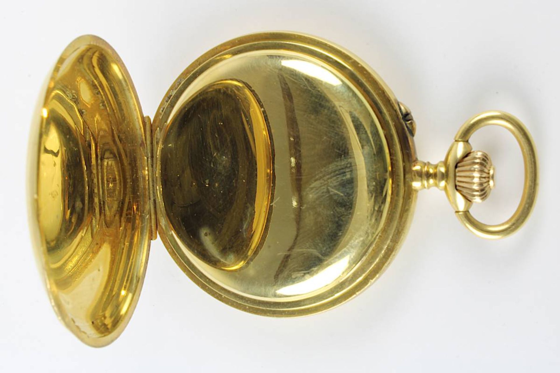 Gelbgold Savonette-Dreideckeltaschenuhr, Frankreich um 1900/1910, 18-karätiges Gelbgoldgehäuse, - Image 4 of 4