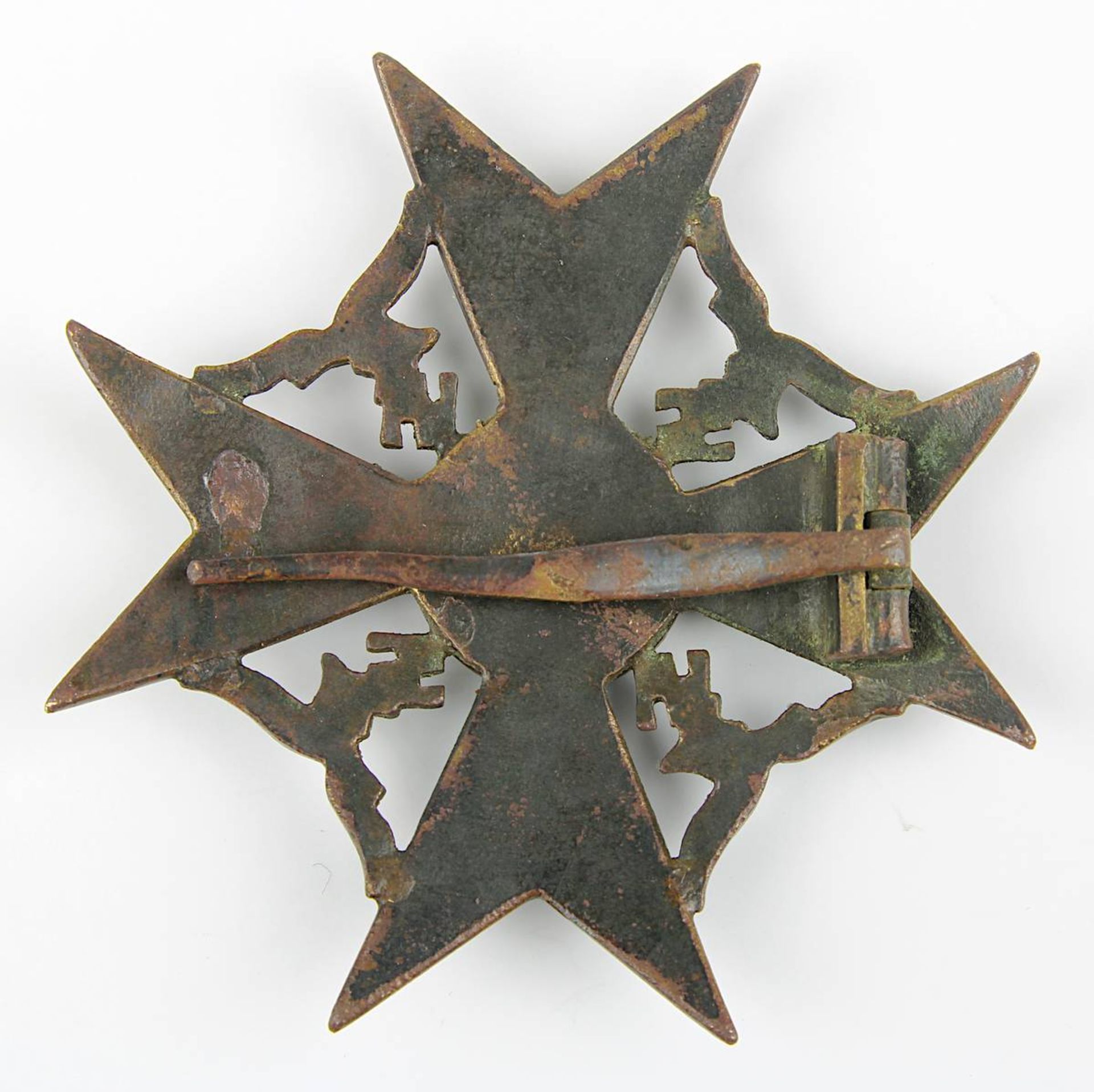 Spanienkreuz in Bronze, Deutsches Reich 1933-45, ohne Schwerter, Anstecknadel verbogen, eine - Image 2 of 2