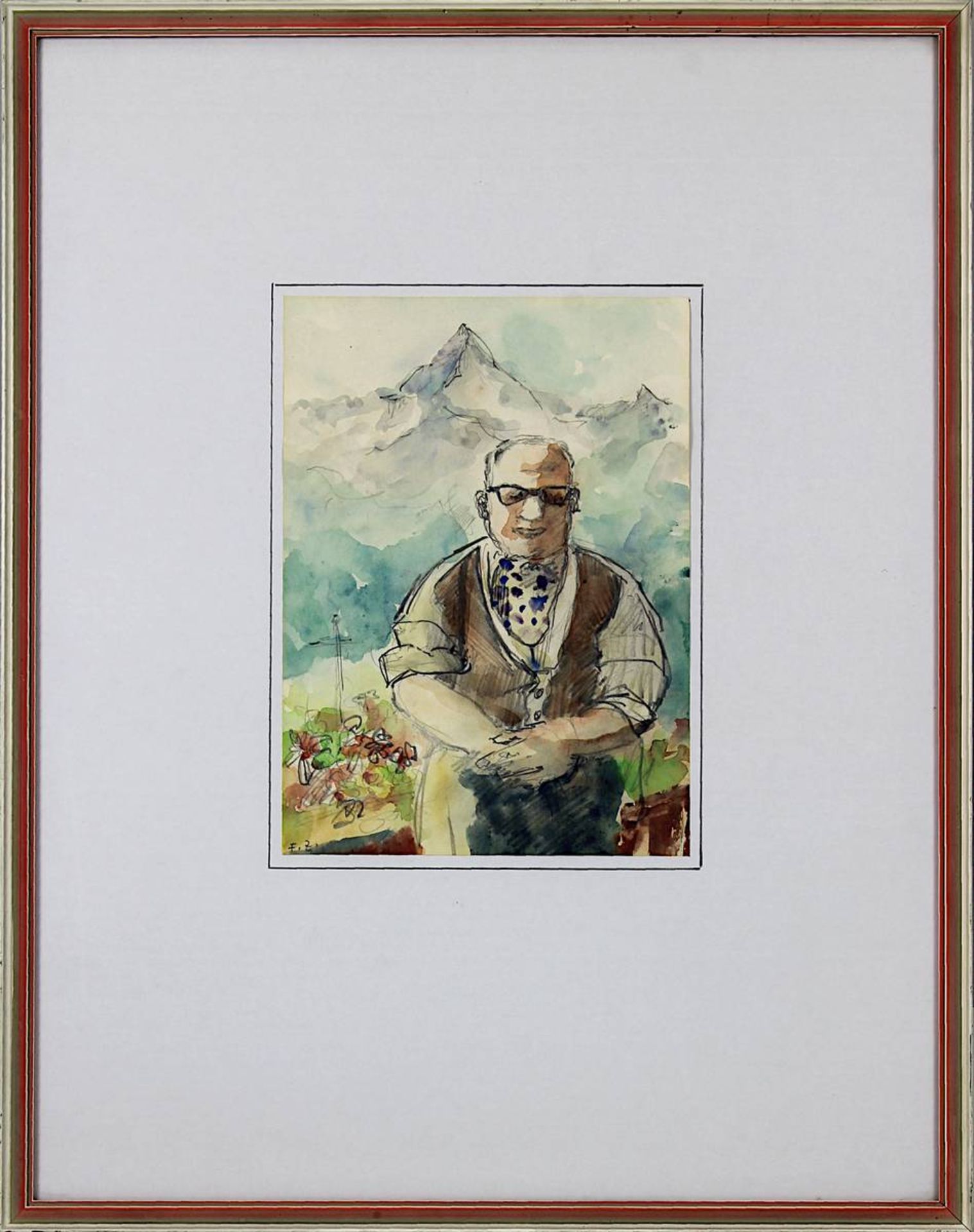 Zolnhofer, Fritz (Wolfstein 1896 - 1965 Saarbrücken), Älterer Mann vor Alpenkulisse, als