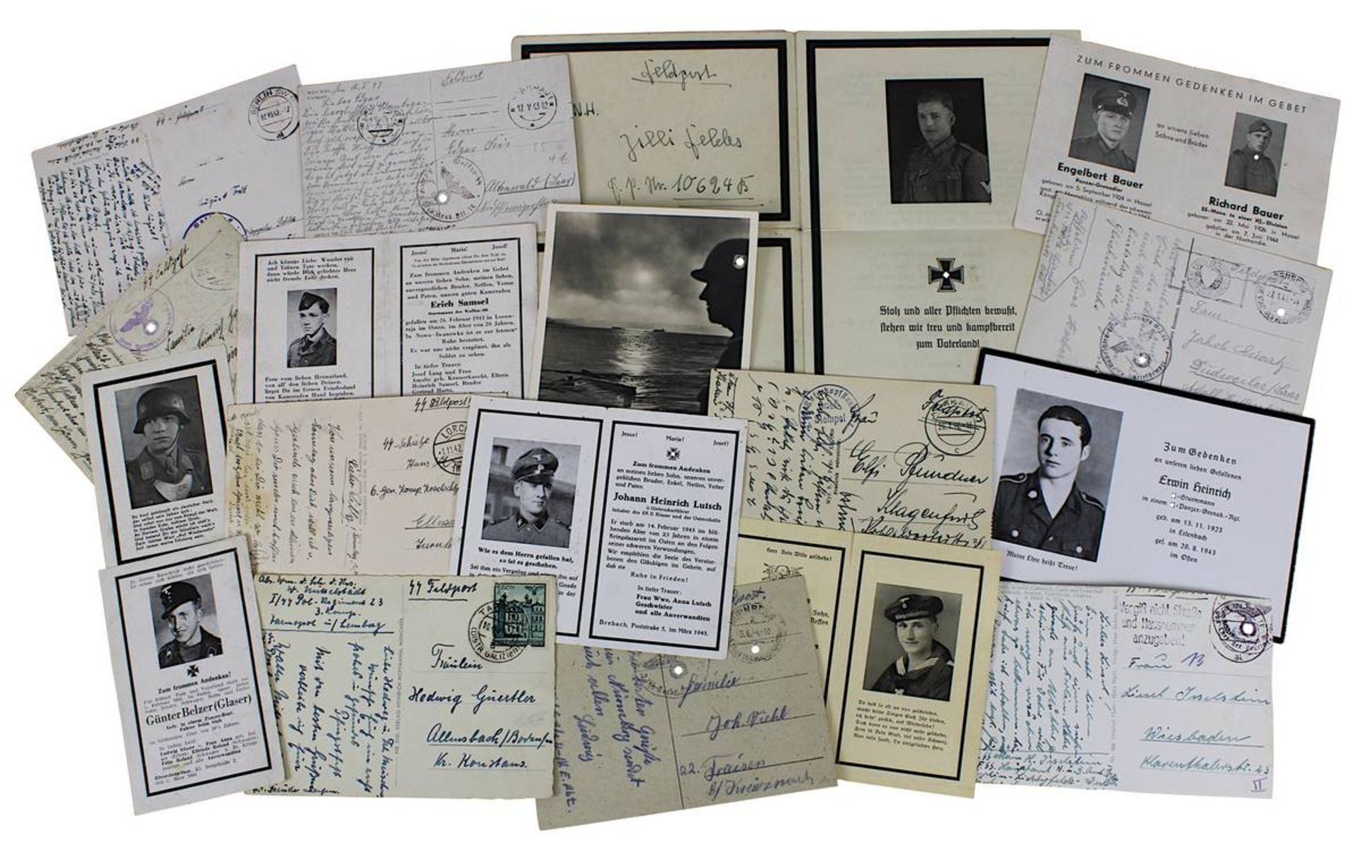 Sammlung von Feldpost u. Sterbebildchen von Angehörigen der SS, Deutsches Reich 1933 - 1945, über 50
