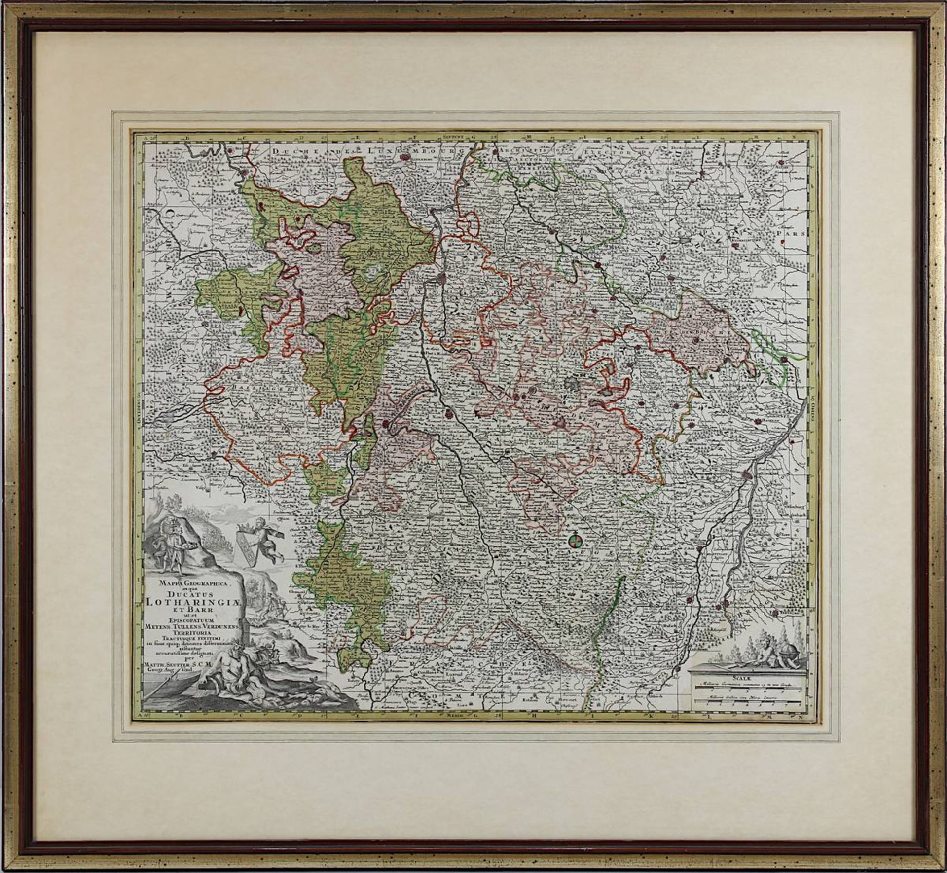 "Mappa geographica in qua Ducatus Lotharingiae et Barr...", kolorierte Kupferstichkarte von