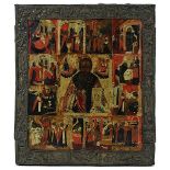 Ikone mit der Vita des heiligen Nikolaus, Schule von Jaroslawl, 1. H. 18. Jh., Tempera auf Holz,