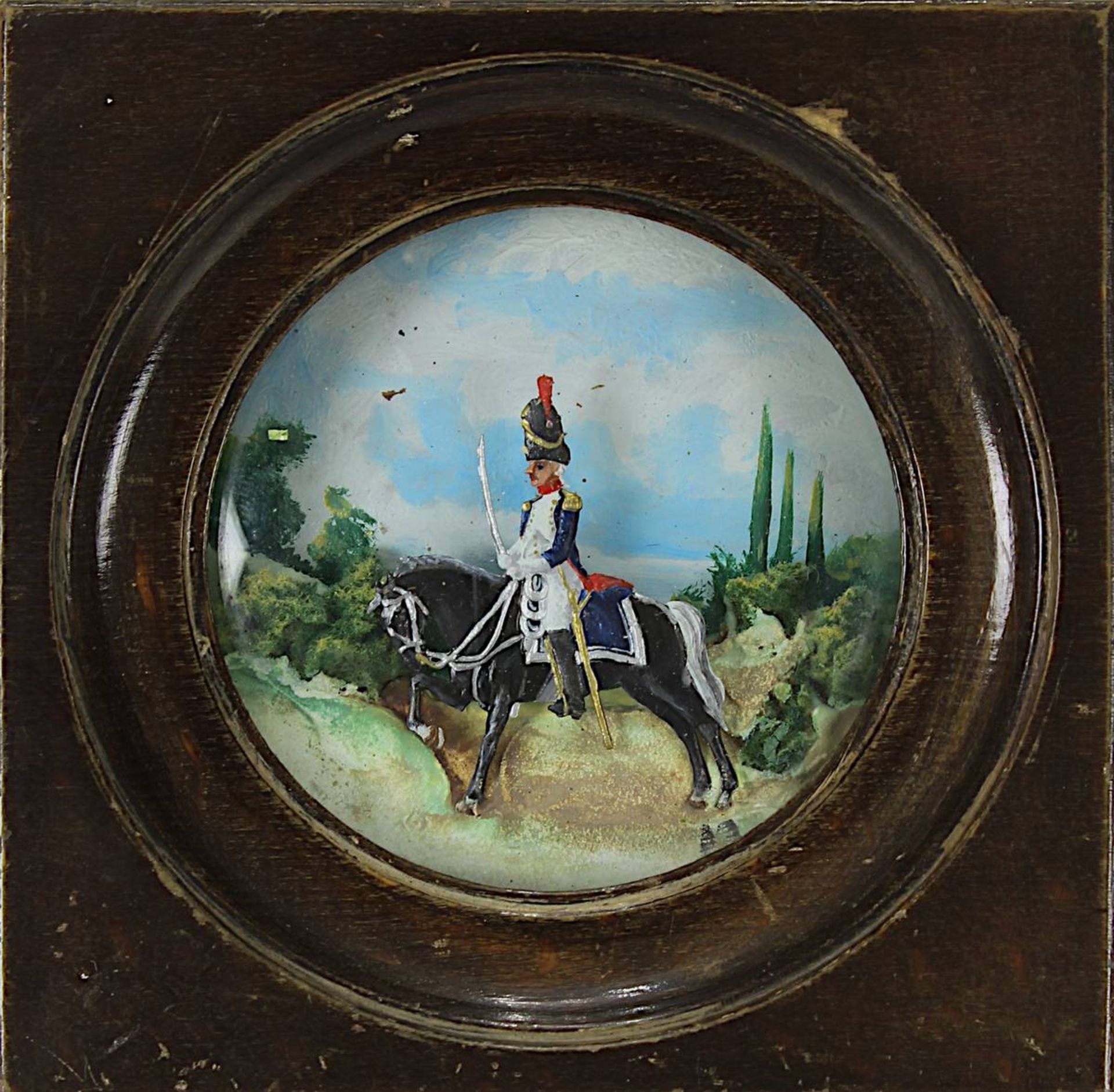 Diorama als Miniatur, Frankreich 19./20. Jh. "Grenadier à cheval de la garde impériale", Zinnfigur