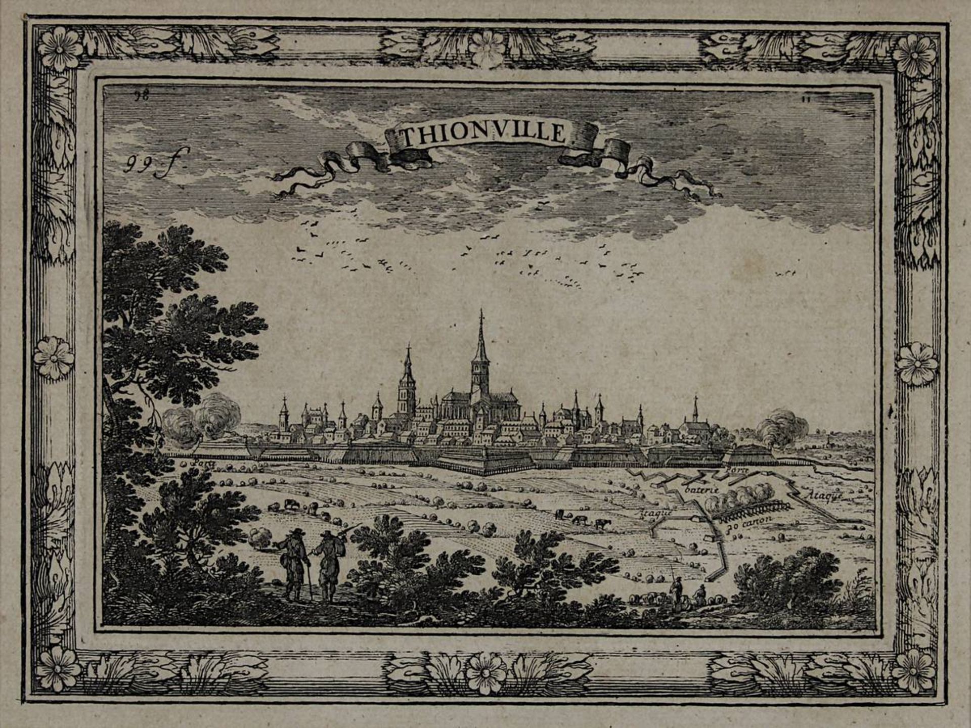 Thionville, zwei Kupferstiche von S. Beaulieu um 1680: Blick auf die Stadt, 14 x 18,7 cm ( - Image 5 of 5