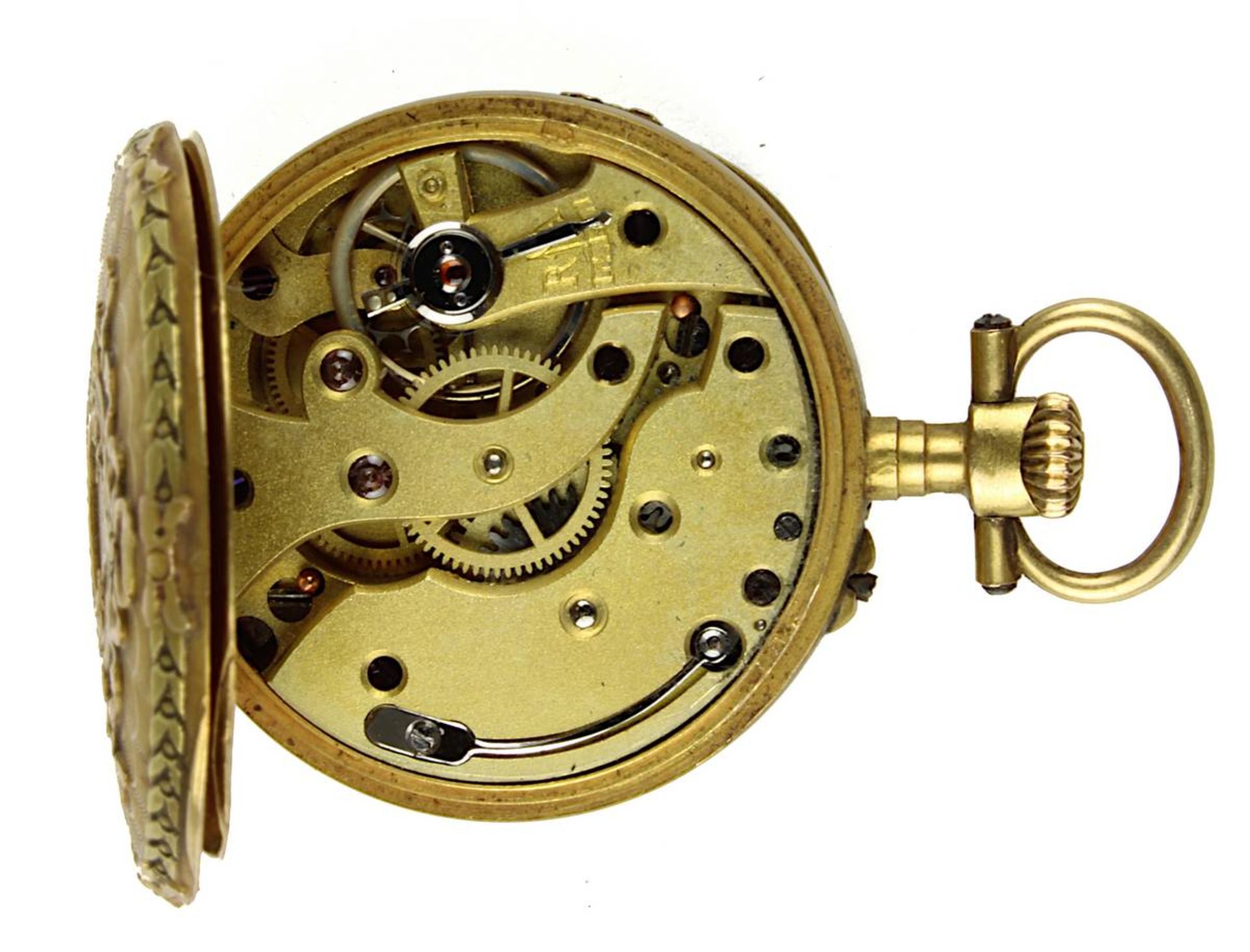 Kleine Gelbgold-Damentaschenuhr, Frankreich um 1890, 18-karätiges Zweideckel-Gelbgoldgehäuse, - Image 3 of 3