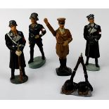 5 Elastolin-Figuren, Deutsches Reich 1933-45: Adolf Hitler mit beweglichem Arm, 3 SS-Soldaten und