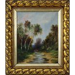 Wendt, Bruno Maler 20. Jh., Landschaft mit Bäumen, Bachlauf u. Brücke bei sich neigender Sonne, Öl